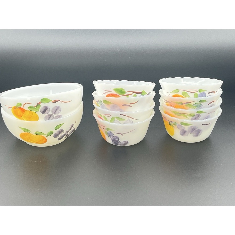 Fire King Gay Fad Bowls Set Of 2 5" Fruit Bowls & 10 3.5" Custard 1950-1960 VTG